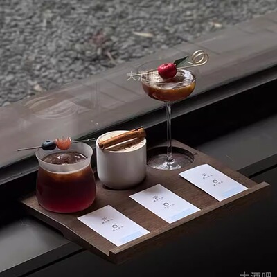 一豆三喝带孔木托盘玻璃杯套装意式浓缩陶瓷咖啡杯拿铁饮品杯