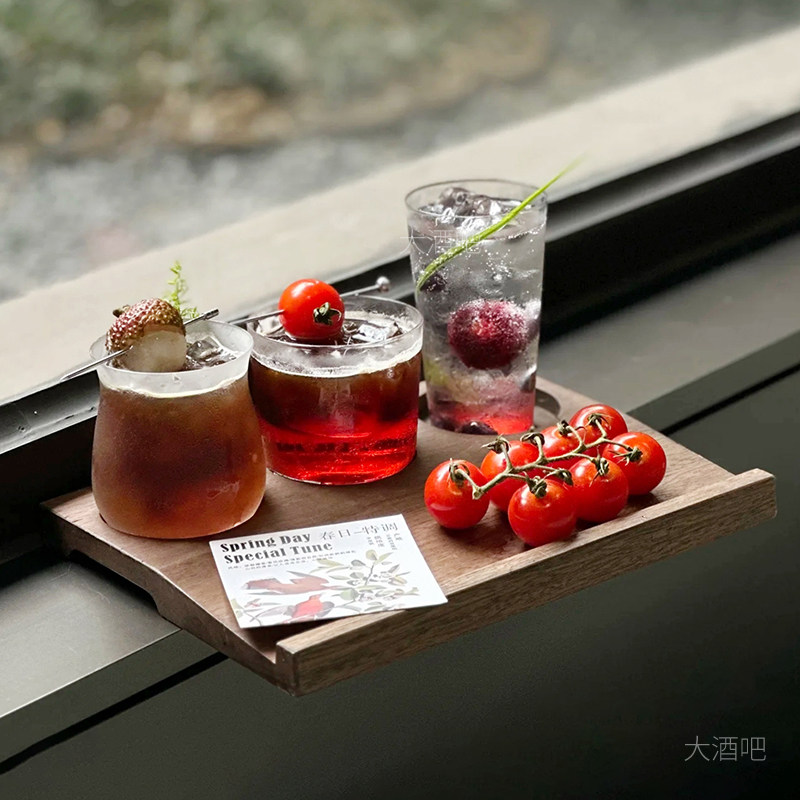 新中式咖啡店创意一豆三喝托盘咖啡杯子冷萃茶杯鸡尾酒玻璃杯套装