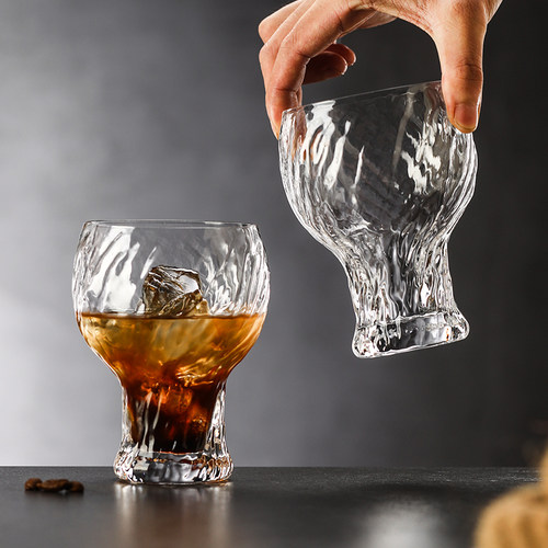 复古旋纹玻璃杯咖啡馆冰美式咖啡杯精酿啤酒杯创意果汁冷饮料杯子