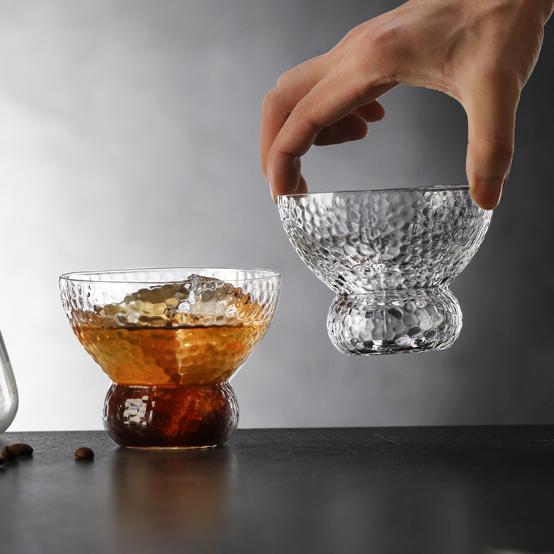 锤纹宽口Dirty咖啡杯冰美式复古日式玻璃杯拿铁杯子饮料果汁杯子