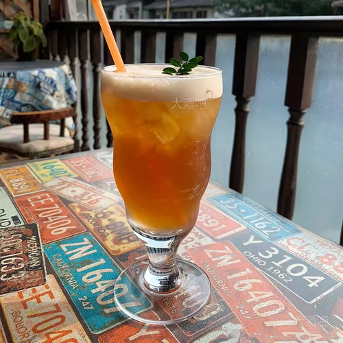 波浪形个性高脚果汁杯玻璃杯鸡尾酒杯苏打水杯果茶冰沙杯冷饮料杯