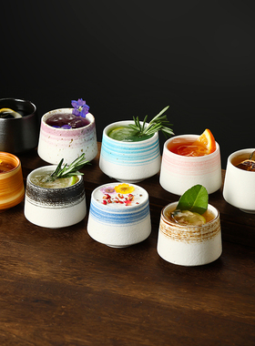 中古粗陶咖啡杯创意手绘陶瓷杯马克杯冰美式拿铁杯子功夫茶杯水杯