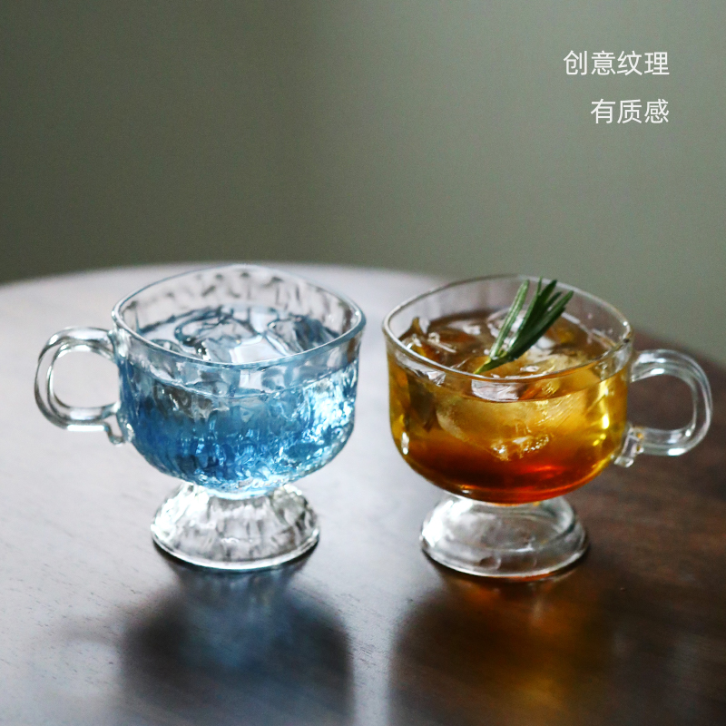 玻璃咖啡杯冰美式拿铁水杯子马克杯透明茶杯带把手燕麦早餐甜品杯