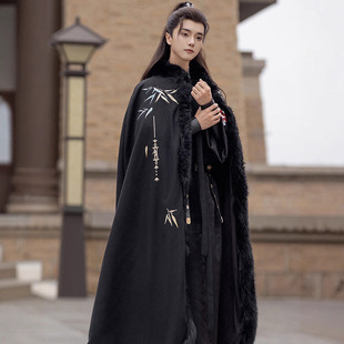 原创汉服斗篷2026新款大毛领冬季古风加厚保暖绣花披肩男女款外套