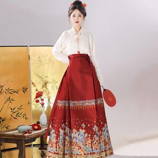 新中式中国风明制汉服女马面裙日常穿搭套装百搭交领通勤秋冬新款