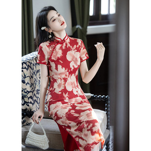 红色新中式气质小个子旗袍敬酒服夏季新款绝美气质订婚礼服连衣裙