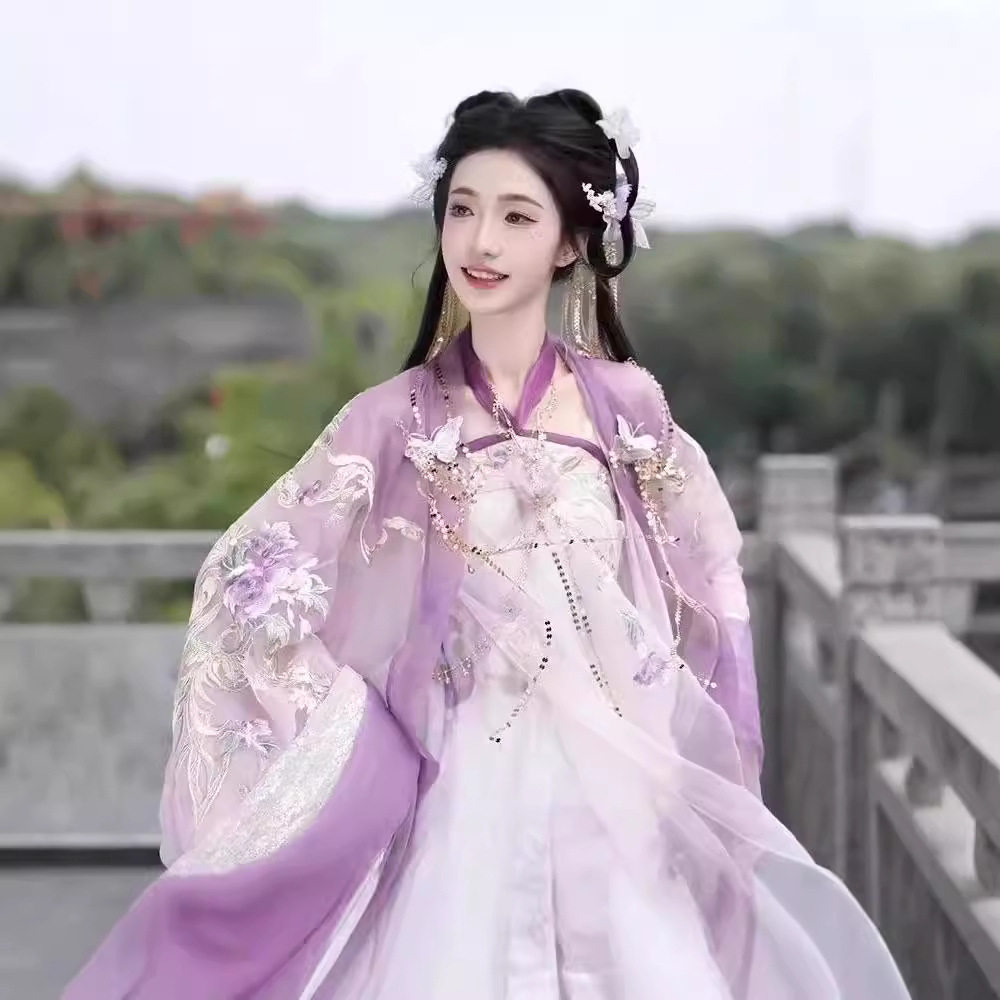 原创汉服女刺绣诃子裙改良汉元素齐胸唐春款套装2026超仙芍药女士