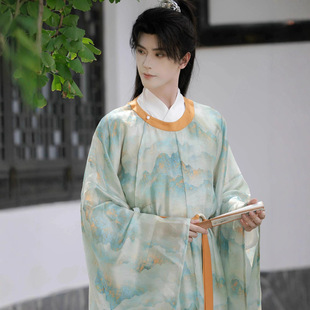 正版原创汉服2026新款撞色晕染印花宋制圆领袍日常花朝节男女古装