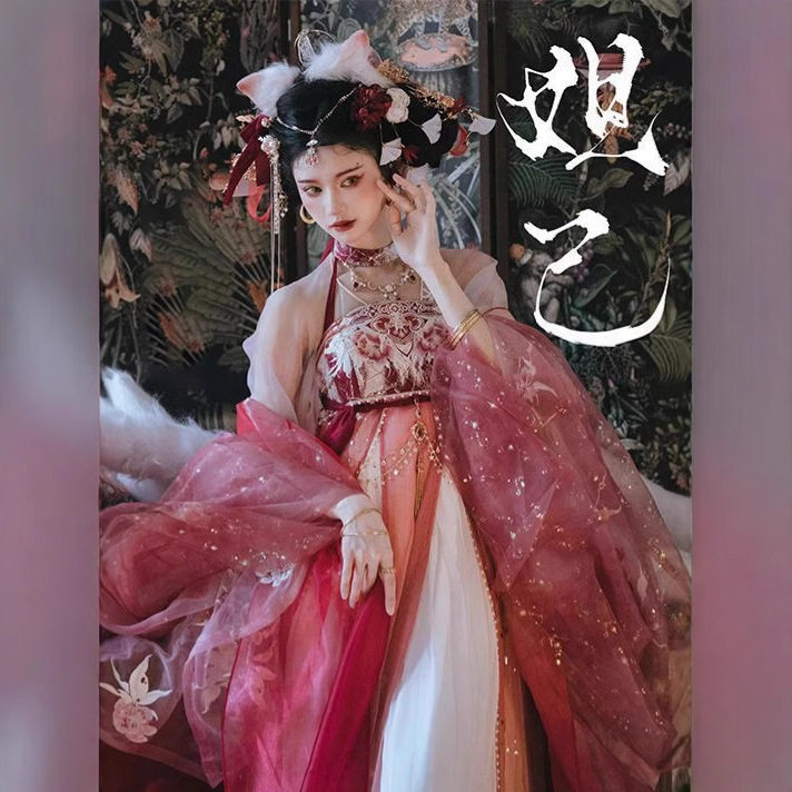 春夏季新款汉服女妲己唐制一片式齐胸诃子裙超仙绣花大袖衫春夏套