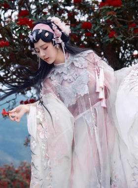 原创新款汉服女桃胭序重工刺绣大袖衫一片式齐腰襦裙超仙日常套装