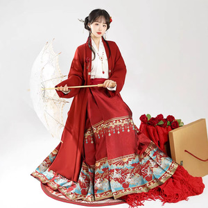 洛竹原创汉服汉元素长褙子外套春夏百搭毛呢大衣织金妆花马面裙