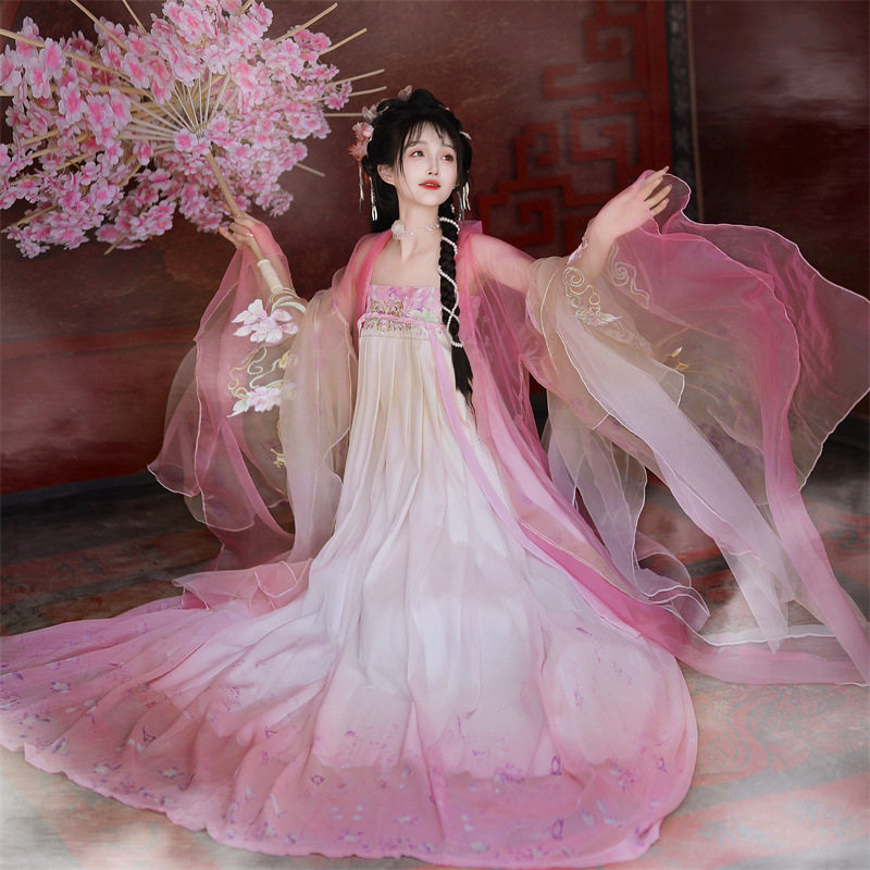 唐制汉服梦蝶女成人夏季款古装中国风刺绣广袖流仙诃子裙日常套装