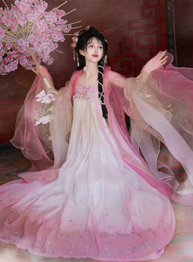 唐制汉服梦蝶女成人夏季款古装中国风刺绣广袖流仙诃子裙日常套装