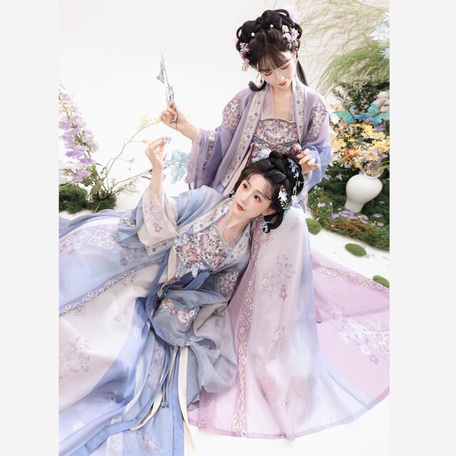 闺蜜新款成人汉服紫蓝春序法门寺披衫唐制汉服女刺绣齐胸破裙摄影