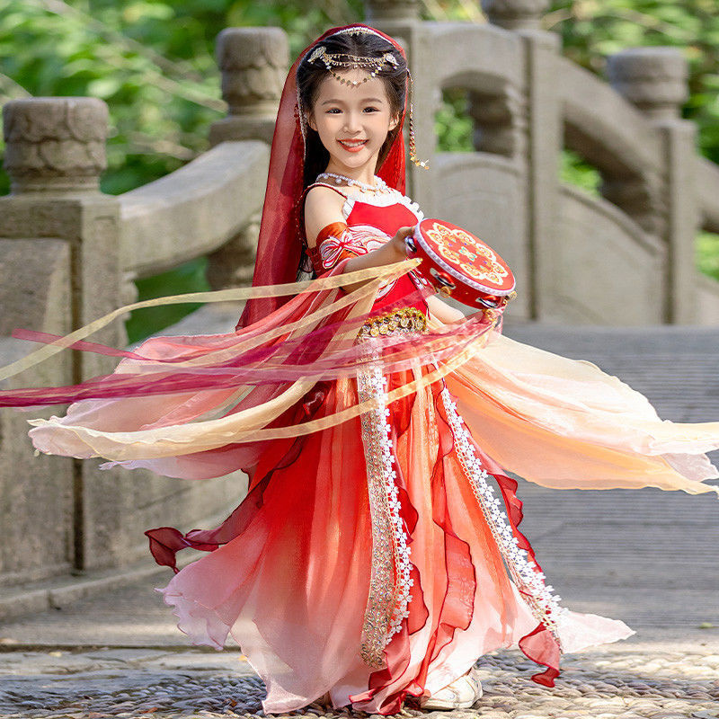 敦煌汉服女童新款夏季儿童唐装飞天舞蹈大唐公主敦煌古装演出服装