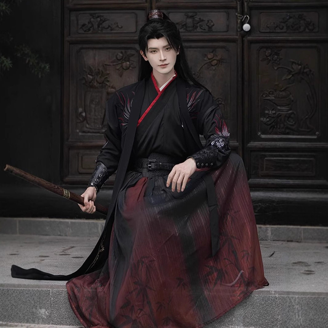 原创汉服2026新款男女同款武侠侠客刺绣黑红酷飒古装日常古风套装