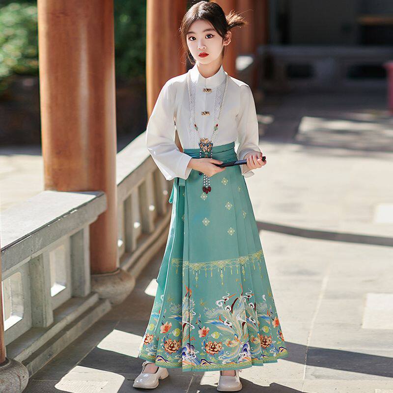 儿童马面裙短袖女童套装春夏款中国风古装汉服短袖半身裙唐装日常