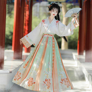 原创 红莲赋 魏晋制汉服女2026新款夏季改良齐腰交领古装印花套装