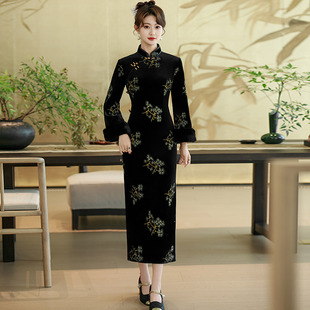 黑色加绒加厚冬装国风新中式长袖旗袍2026新款年轻款女复古秋冬季