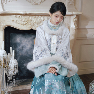 中国风加绒砚雪凝竹中式对襟琵琶袖短比甲昭君袄外套明制汉服冬款