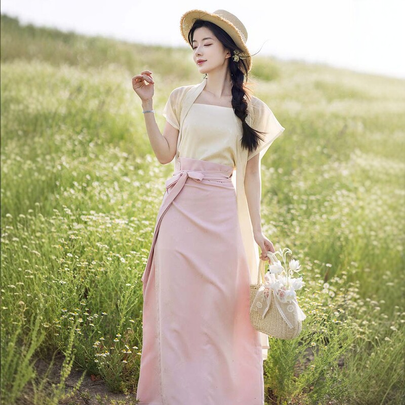 洛竹沁夏原创汉服女天丝宋制长衫背心吊带旋裙汉元素日常通勤夏
