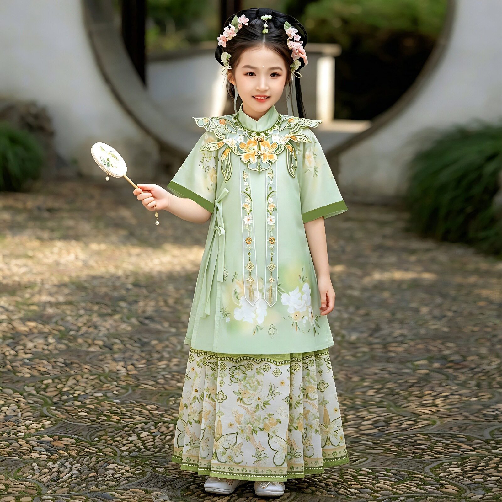 女童汉服春夏套装儿童明制汉服云肩女宝宝唐装中国风古装演出服