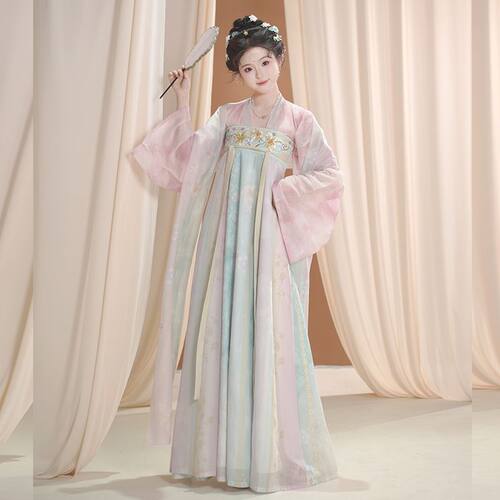 原创唐制汉服女2026新款夏季薄款对襟衫齐胸刺绣破裙日常通勤古装