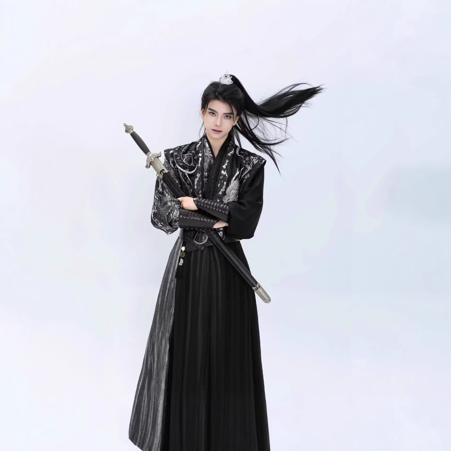 男童汉服唐制绣花改良背子交领九破裙中国风武侠风服装飞鱼服锦衣