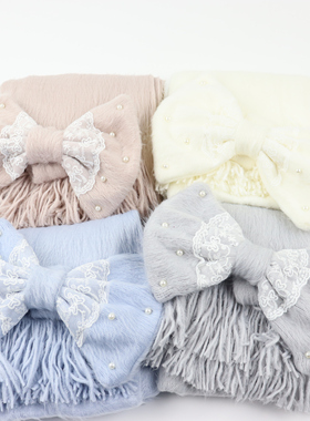 蝴蝶结经编围巾冬季保暖纯色素色甜美可爱加厚保暖两用款洛丽塔