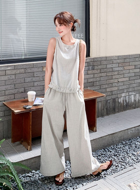 现货！2026夏条纹花边背心 阔腿裤两件套2B173-188-P165-K248