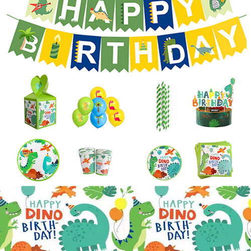 恐龙主题生日派对装饰品一次性餐具纸盘纸杯纸巾女孩装饰恐龙派对