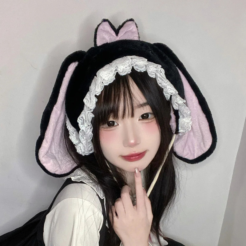 雨熊 Y2K复古软妹萌妹lolita毛绒垂耳兔帽子女秋冬可爱保暖帽