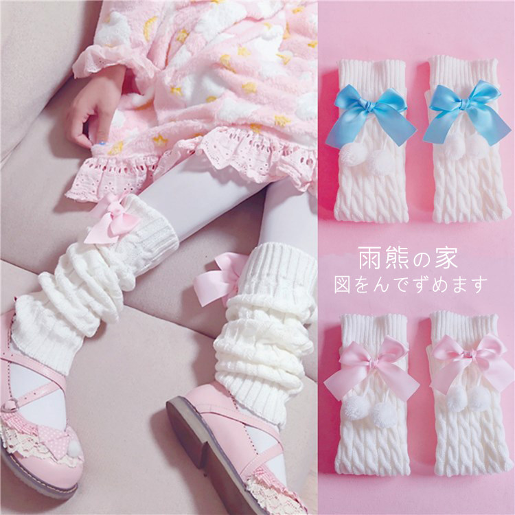 Y2K日系学院风提花jk堆堆袜lolita毛球蝴蝶结腿套大象袜软妹袜套