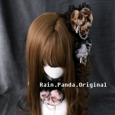 豹纹日系GAL姬系韩系女团亚文化涩谷虎斑发夹发饰毛绒爱心边夹