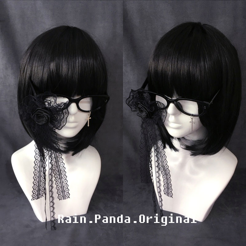 雨熊自制暗黑哥特蕾丝十字眼镜框y2k飘带单边眼镜架