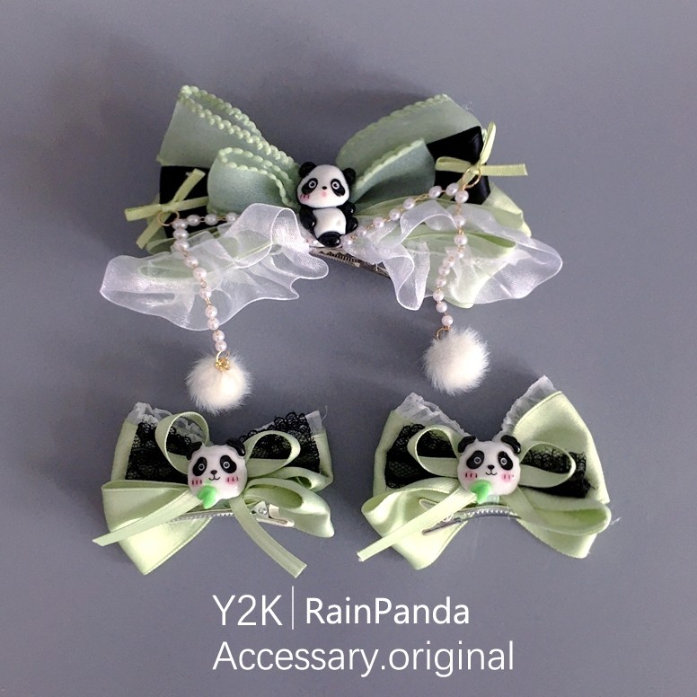 雨熊手作lolita熊猫蝴蝶结发饰国风洛丽塔抹茶绿飘带蝴蝶结发夹对,饰品/流行首饰/时尚饰品新,发饰,淘宝优惠券,粉丝福利购,淘宝优惠卷