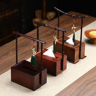竹制提拿纸巾盒抽纸盒收纳盒新中式茶室摆件客厅餐厅实木餐巾纸盒