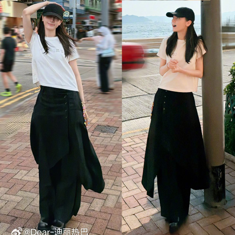 高腰松弛感屁帘拼接休闲裙裤秋女