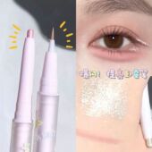 平替双头易上色爆闪高光提亮笔白色珠光哑光粉色卧蚕笔眼影棒