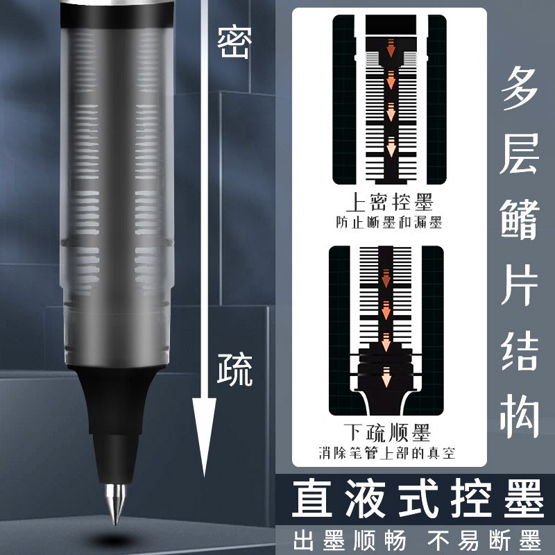 得力直液式走珠笔高颜值子弹头学生用S656水笔签字商务办公文具中