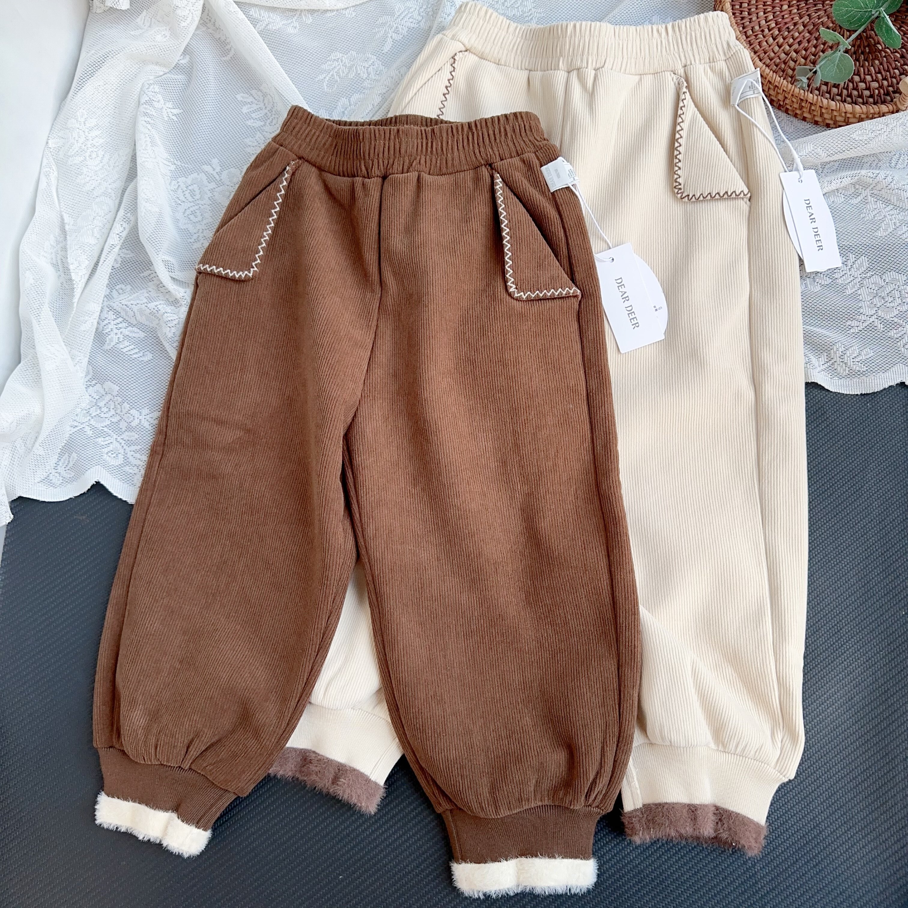 冬季一体绒休闲加绒厚实女童卫裤