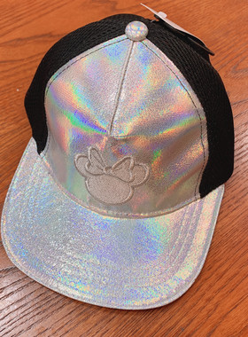 純尾 银色闪亮面黑色网眼女童帽子 3-12岁女孩卡通潮童夏季鸭舌帽