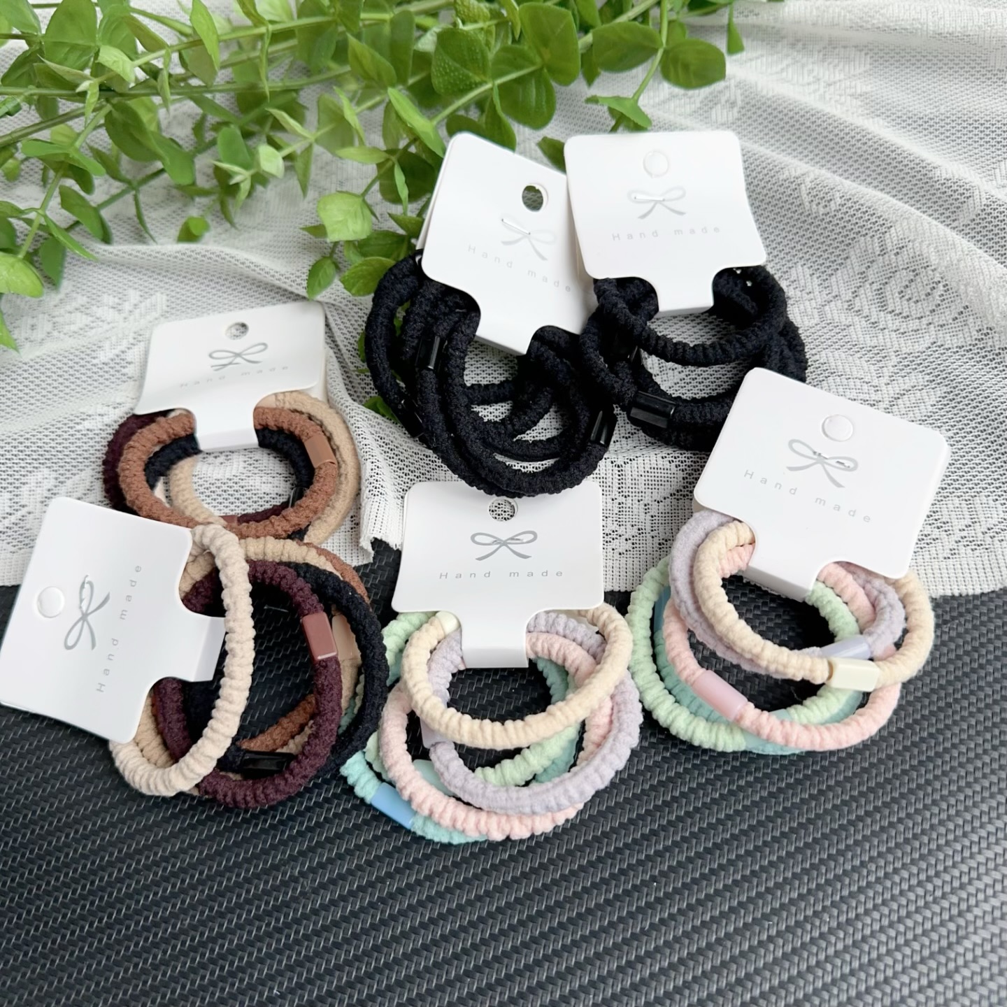 5条装 基础款高弹性皮筋少女蝴蝶结奶茶奶油色中大童黑色女生发圈