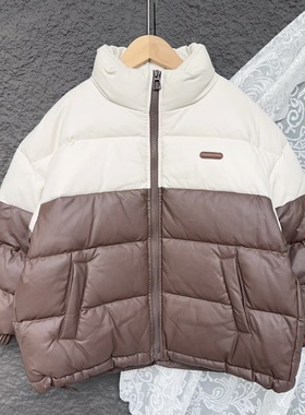 设计部落  童装冬季新款男女童90鸭绒保暖羽绒服拼色外套潮童加厚