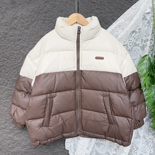 设计部落  童装冬季新款男女童90鸭绒保暖羽绒服拼色外套潮童加厚