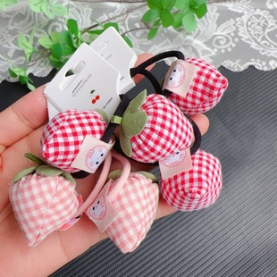 儿童发饰可爱水果女童发绳头饰品皮筋 布艺格子草莓发圈 新款 韩版