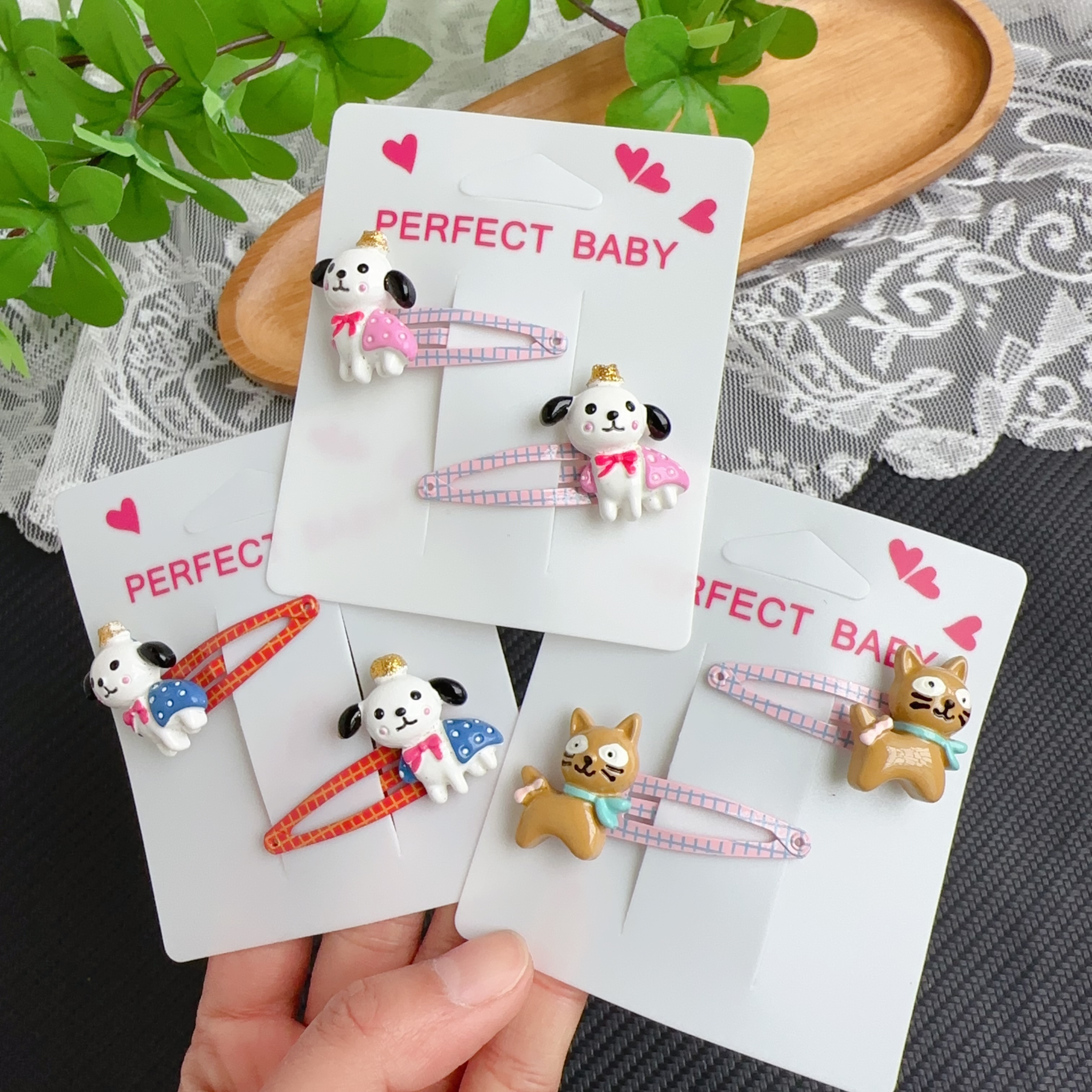 外贸儿童发夹 卡通小狗 花朵宝宝出口发卡 小女童边夹 甜美刘海夹