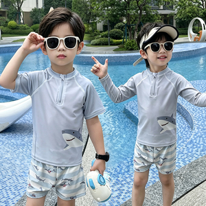 儿童分体泳衣男童夏卡通鲨鱼速干防晒小中大童游泳衣套装宝宝泳装