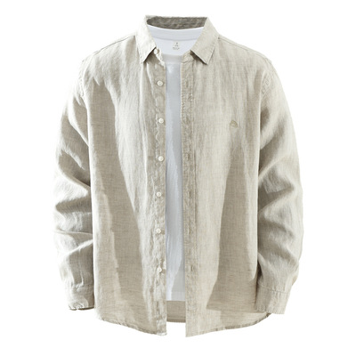 日系老钱风纯亚麻长袖衬衫