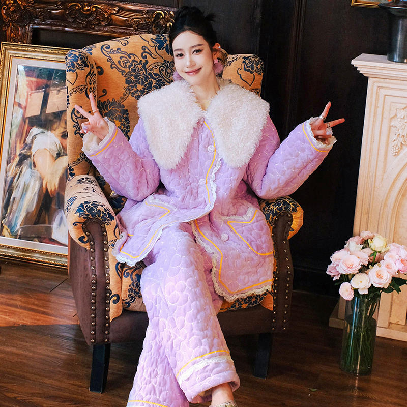 奶呼呼香芋紫三层夹棉睡衣女